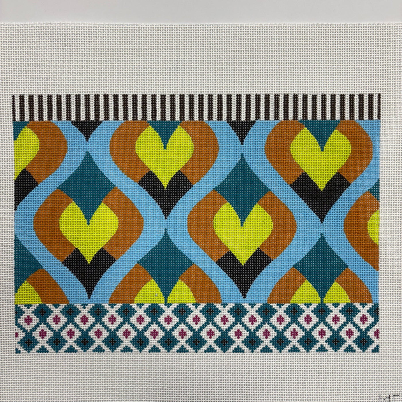 Turquoise, Orange Muliti Pattern Clutch needlepoint canvas - Bargello Needlepoint
