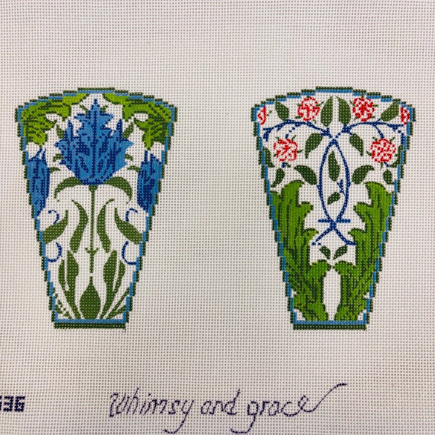 Two - Sided Blue Tulips Scissor Case needlepoint canvas - Bargello Needlepoint