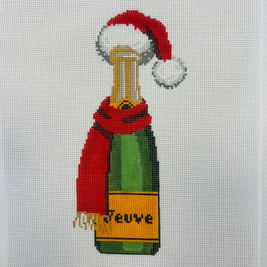 Veuve Bottle - Santa Hat needlepoint canvas - Bargello Needlepoint