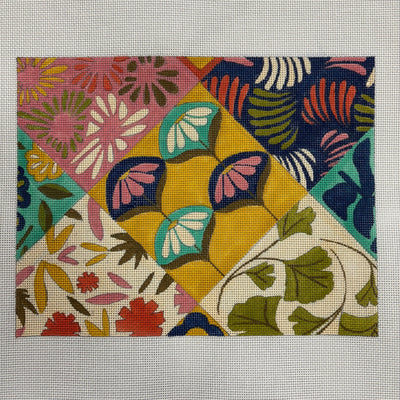 Warm Floral Diagonal Tiles Clutch needlepoint canvas - Bargello Needlepoint