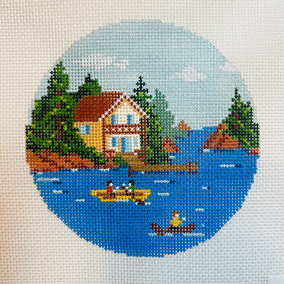 Waterfront with Canoe Ornament needlepoint canvas - Bargello Needlepoint