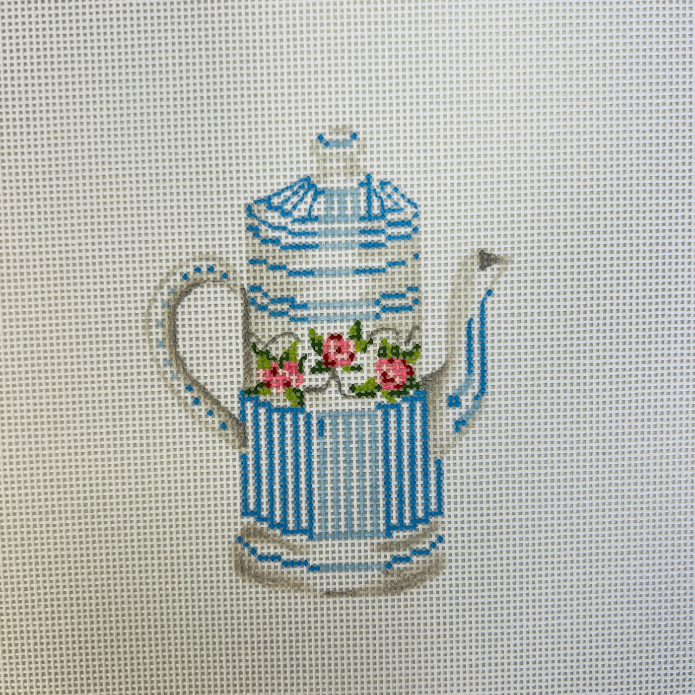White & Blue Kettle needlepoint canvas - Bargello Needlepoint