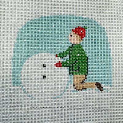 Winter Village - Boy making Snowman with stitch guide needlepoint canvas - Bargello Needlepoint