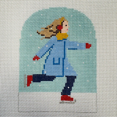 Winter Village - Girl Ice Skating with stitch guide needlepoint canvas - Bargello Needlepoint