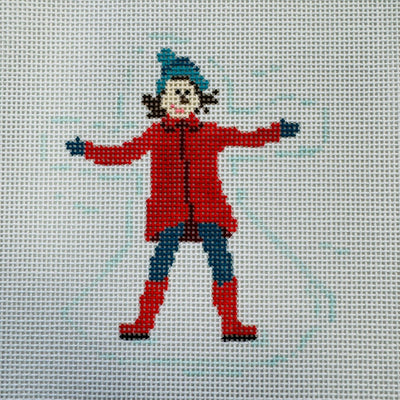 Winter Village - Girl Making Snow Angel with stitch guide needlepoint canvas - Bargello Needlepoint