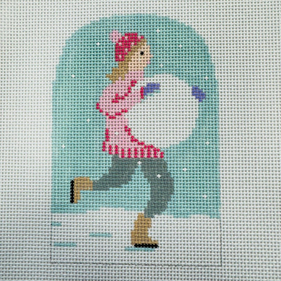 Winter Village - Girl making Snowman with stitch guide needlepoint canvas - Bargello Needlepoint