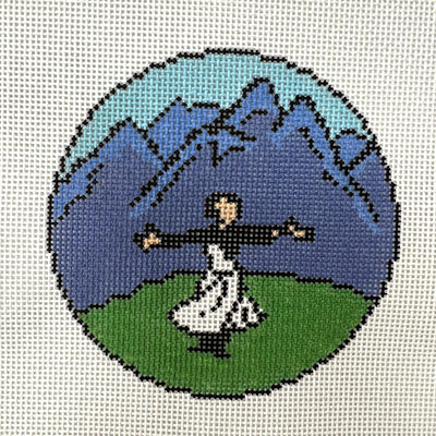 Woman on the Mountain Round needlepoint canvas - Bargello Needlepoint