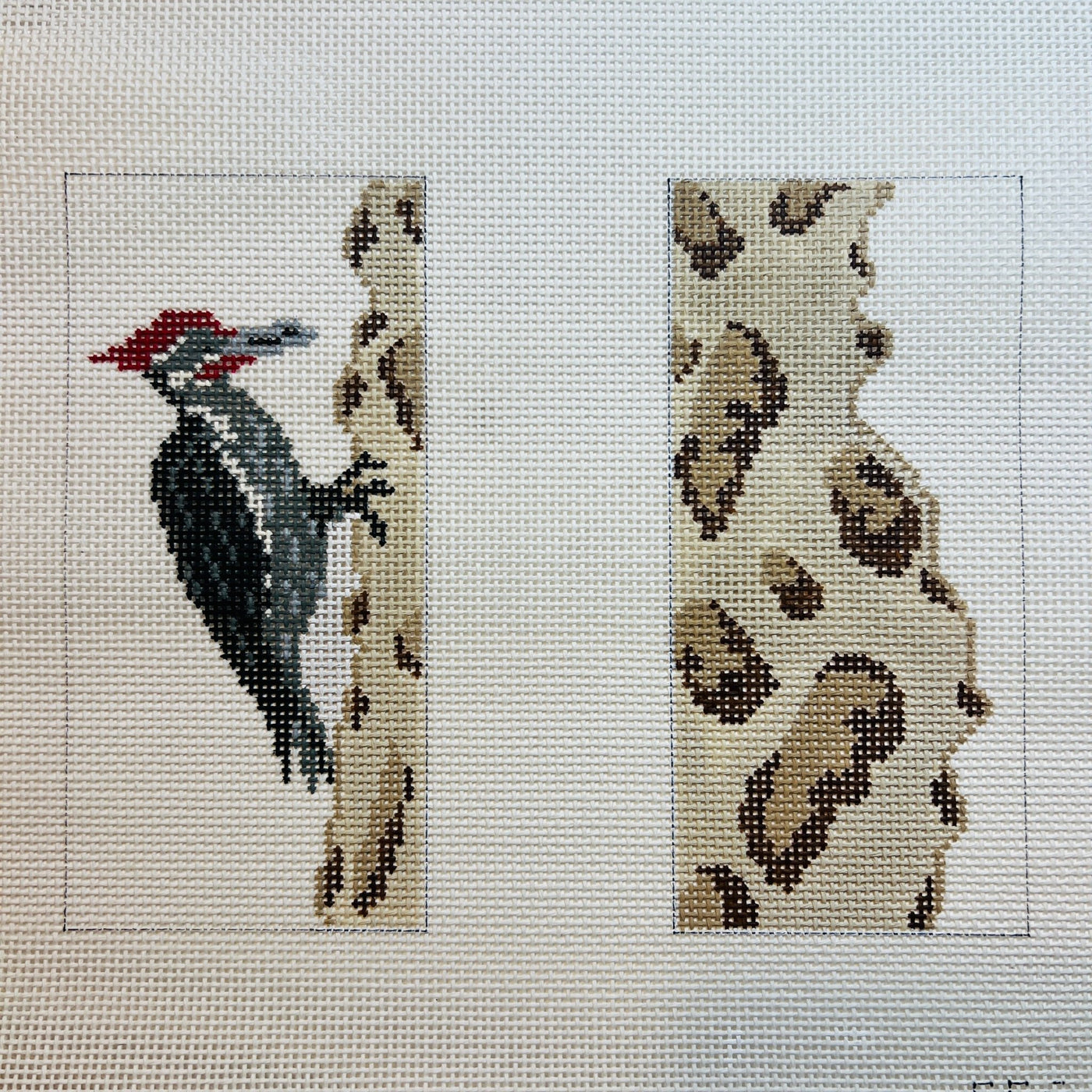 Woodpecker Double Eyeglass Case needlepoint canvas - Bargello Needlepoint