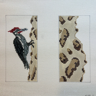 Woodpecker Double Eyeglass Case needlepoint canvas - Bargello Needlepoint