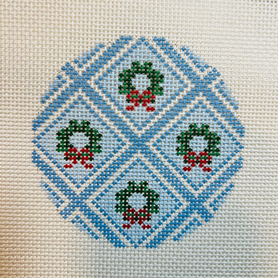 Wreath Trellis Round Ornament needlepoint canvas - Bargello Needlepoint