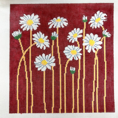 Daisies on Red Needlepoint Canvas
