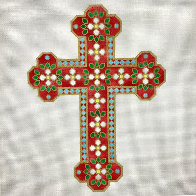 Cross Intricate Red/Green Needlepoint Canvas