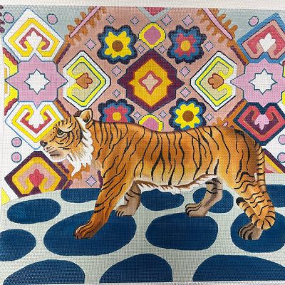 Tiger with Whimsey Background Needlepoint Canvas