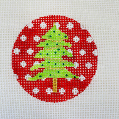 Green Tree on Red with Polka Dots Ornament Needlepoint Canvas