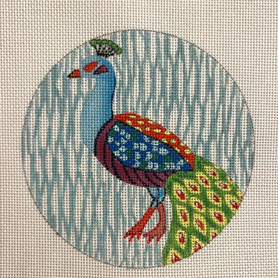 Light Blue Peacock on Teal Ornament Needlepoint Canvas