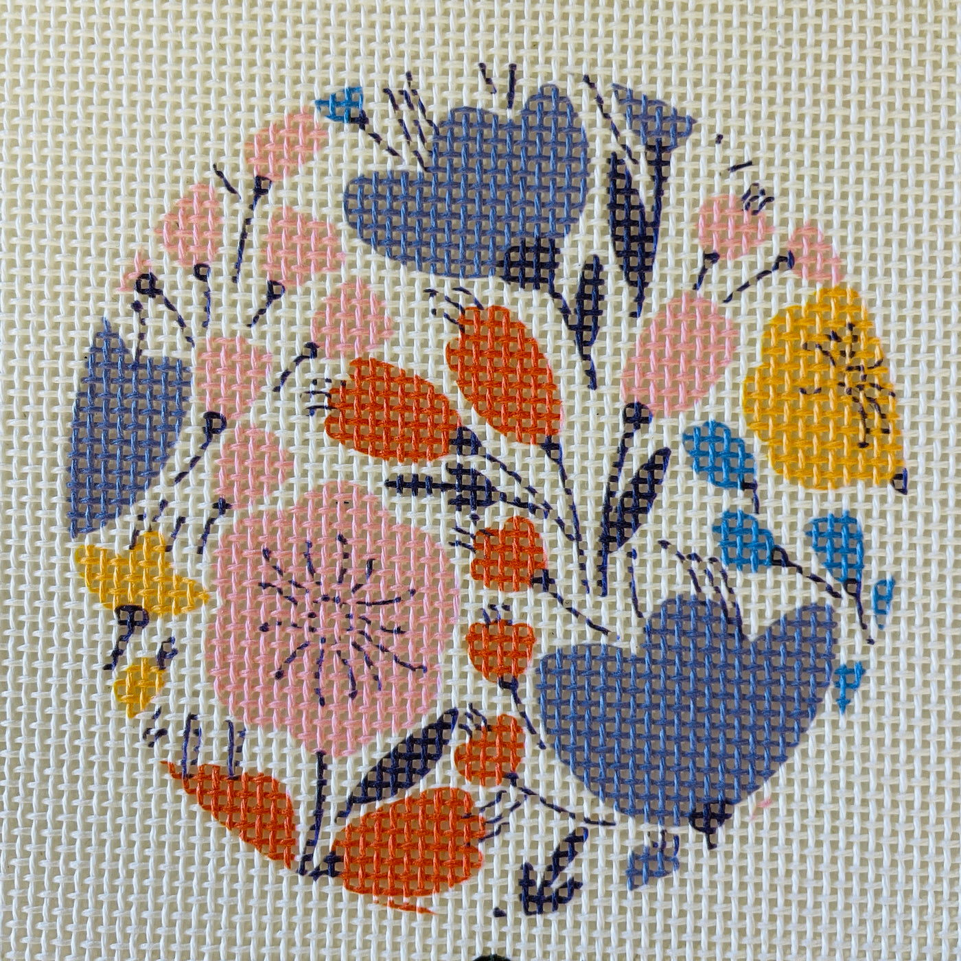 Spring Flowers Round Needlepoint Canvas
