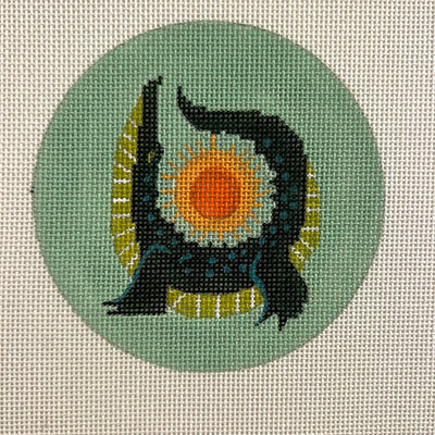 Alligator and Sun Round Ornament Size Needlepoint Canvas