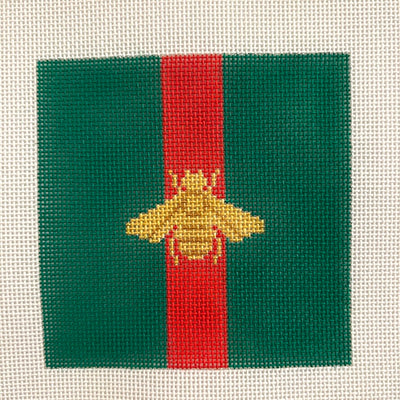 Designer Gold Bee on Green w/ Red Stripe Needlepoint Canvas