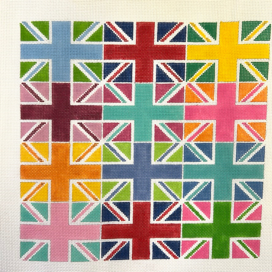 Colorful British Flags Needlepoint Canvas