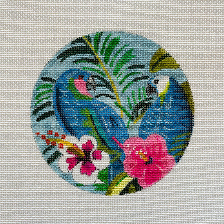 Blue Parakeets Ornament Size Needlepoint Canvas