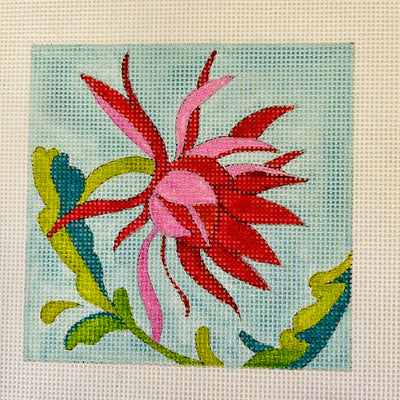 Red Stylized Flower Needlepoint Canvas
