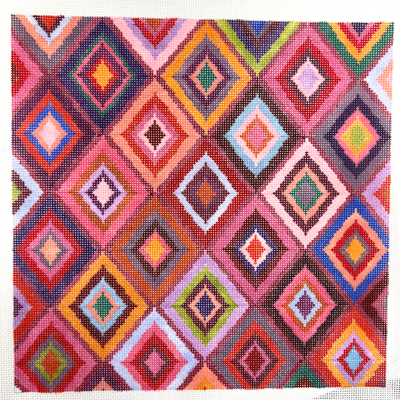 Multicolored Diamond Pattern Needlepoint Canvas