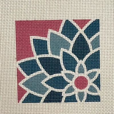 Square Teal Graphic Flower Needlepoint Canvas