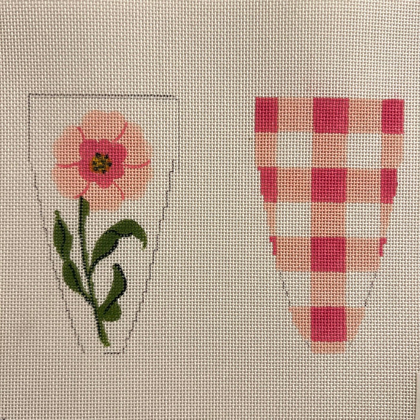 Pink Gingham Flower Scissor Case Needlepoint Canvas