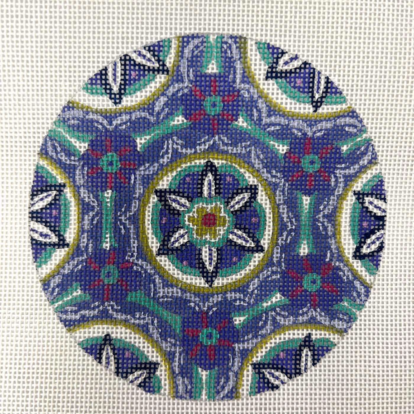 Medallions in Blue Ornament Needlepoint Canvas