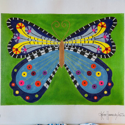 Colorful Butterfly on Green Needlepoint Canvas