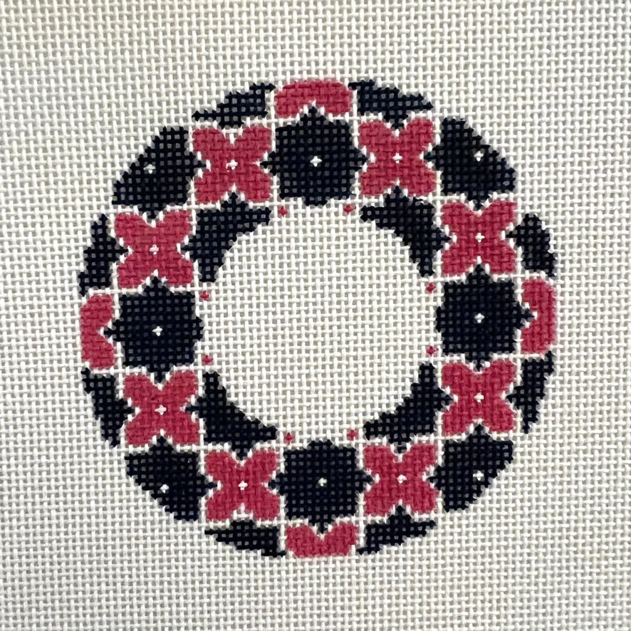 Blue & Pink Geometric Insert with Monogram Chart Needlepoint Canvas