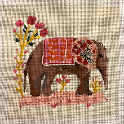Elephant with Pink Needlepoint Canvas