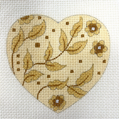 Yellow Vine Heart Needlepoint Canvas