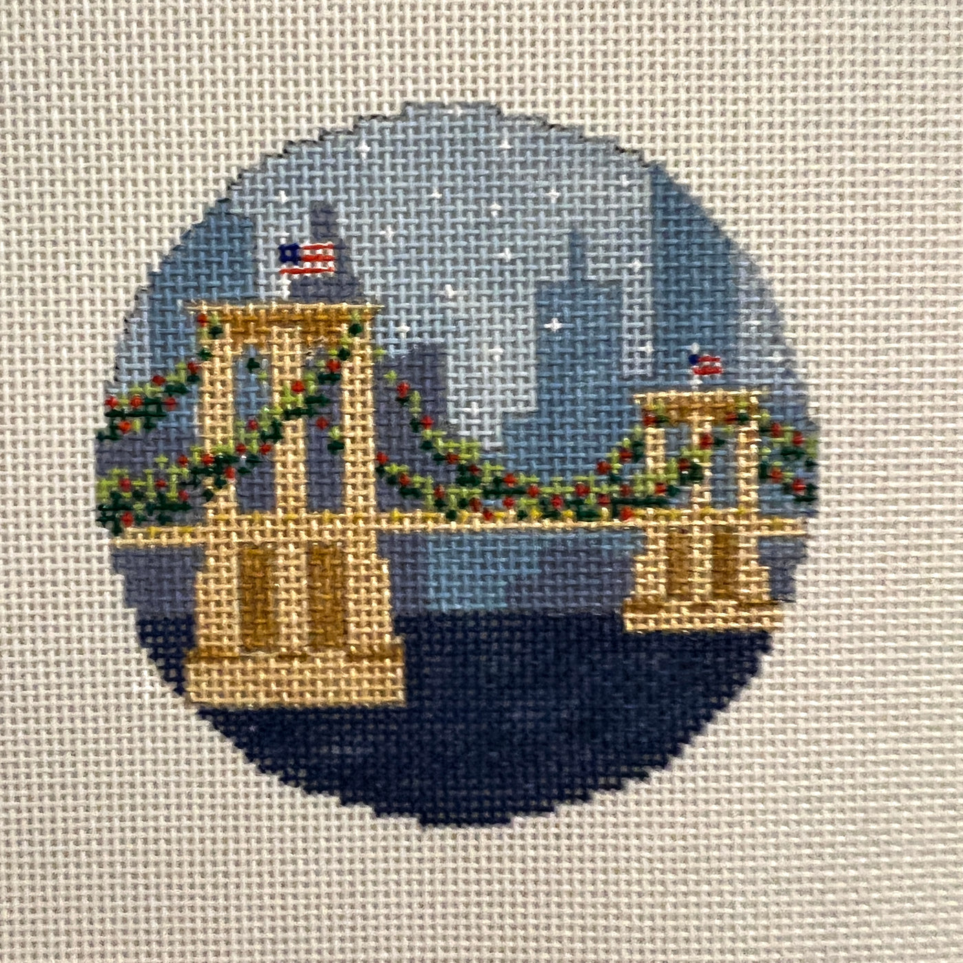 Brooklyn Bridge Holiday Ornament Needlepoint Canvas