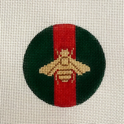 Designer Gold Bee on Green w/ Red Stripe Ornament Size Needlepoint Canvas