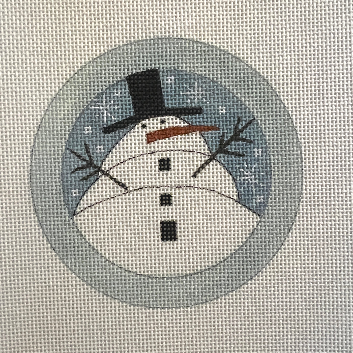 Small Button Snowman Ornament Needlepoint Canvas