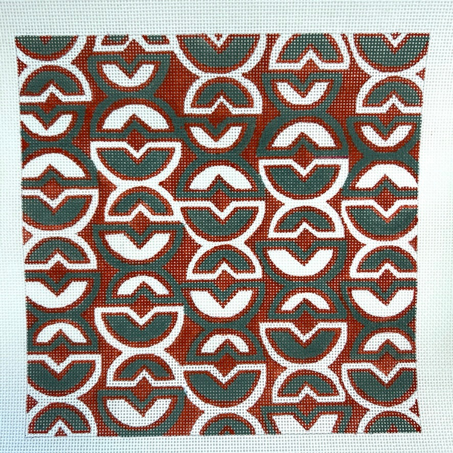 Geometric Burnt Orange & Gray Needlepoint Canvas