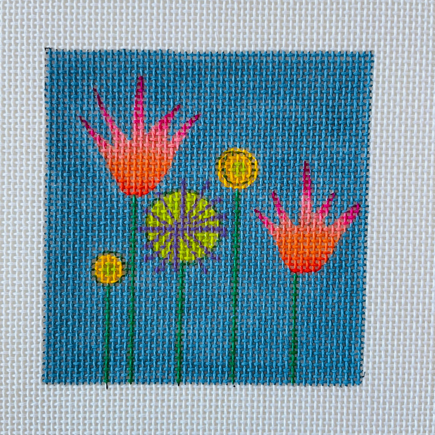 5 Flower Square Needlepoint Canvas