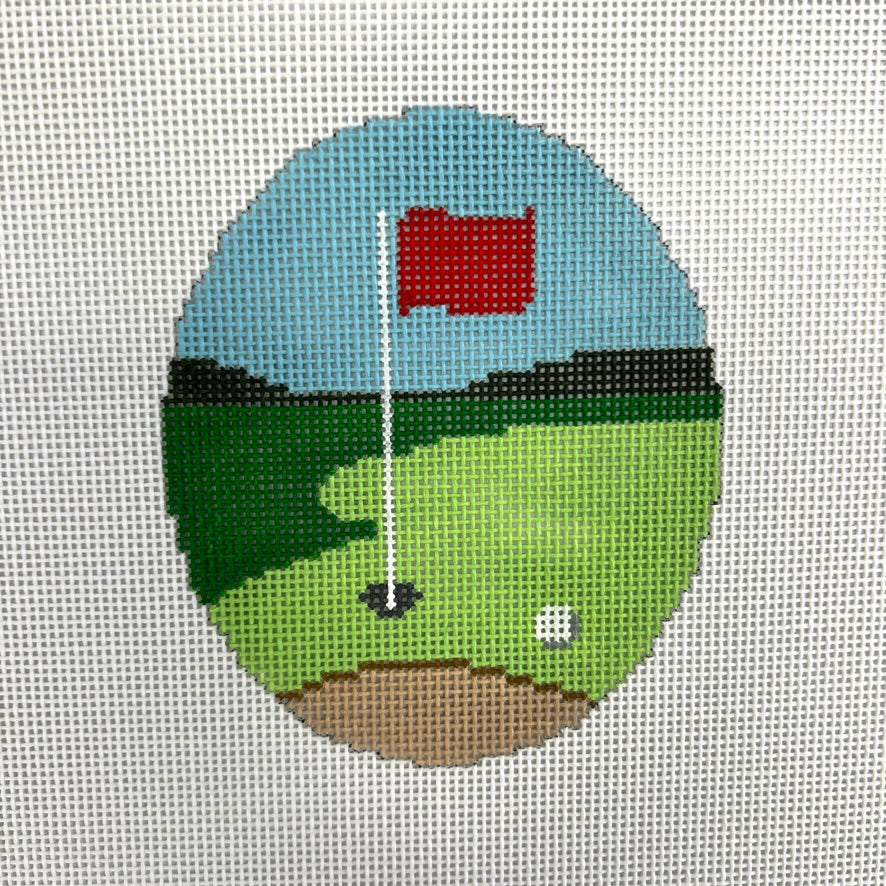 Golf Hole Oval Ornament Needlepoint Canvas