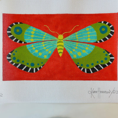 Aqua / Lime Butterfly Clutch Size Needlepoint Canvas