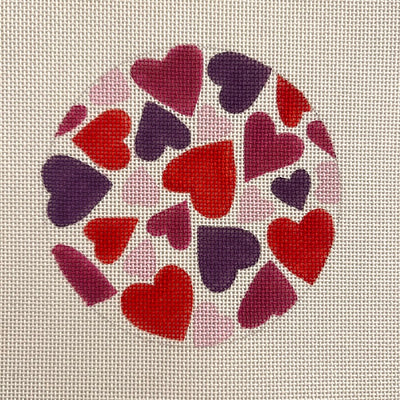 Hearts Abound Round Ornament Size Needlepoint Canvas