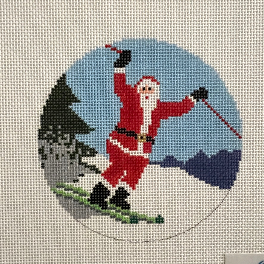 Sporty Santa on Skis Ornament Needlepoint Canvas