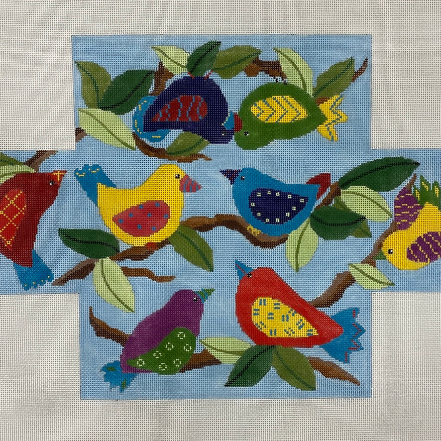 Blue Brick Cover with Colorful Birds Needlepoint Canvas