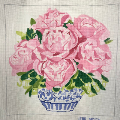 Peony Bouquet in Blue & White Pot Needlepoint Canvas