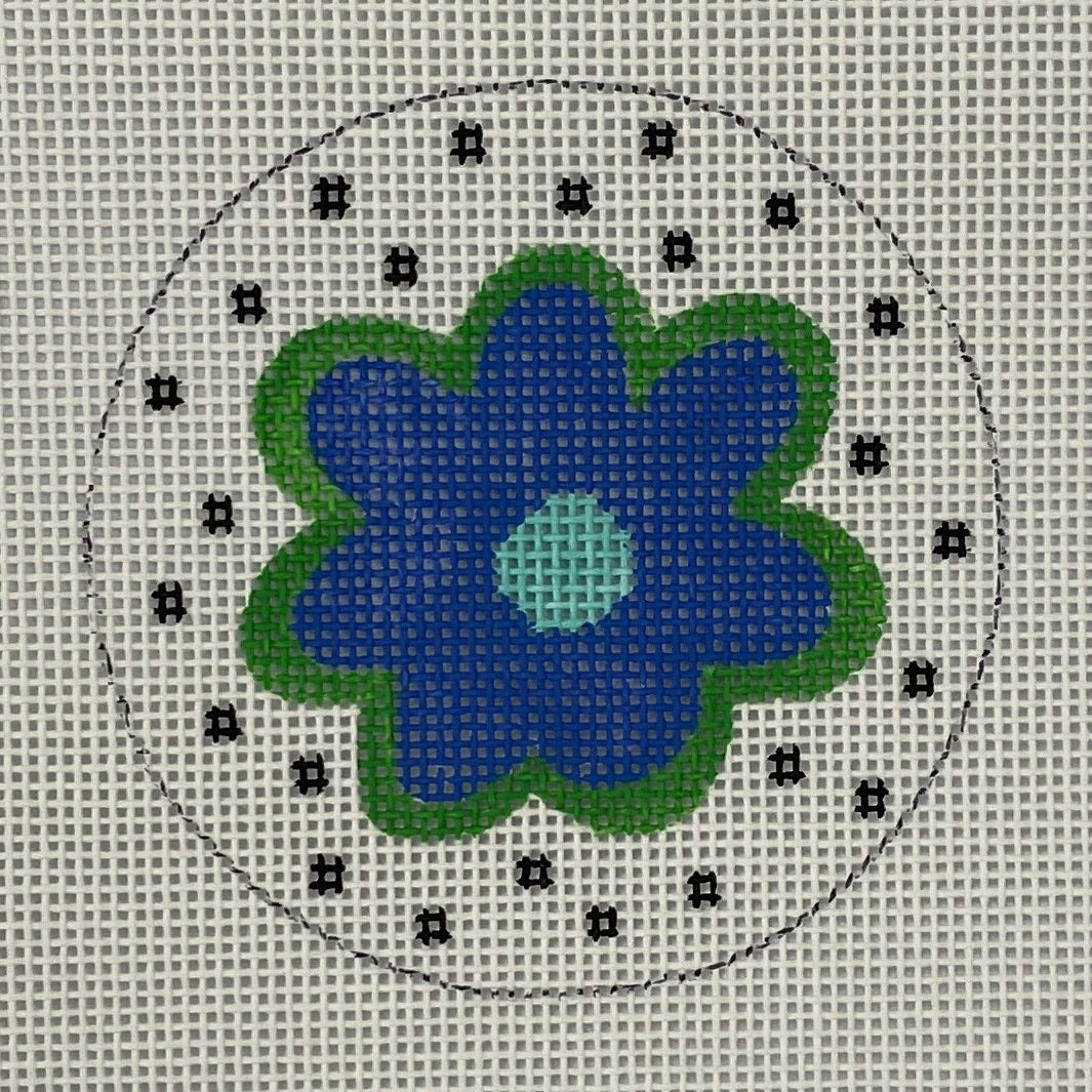 3" Round Blue/Green Flower Needlepoint Canvas