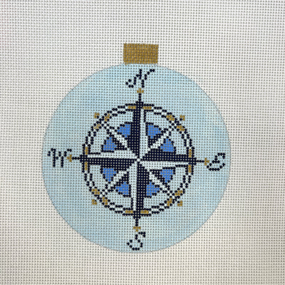 compass ornament in rose light blue needlepoint canvas