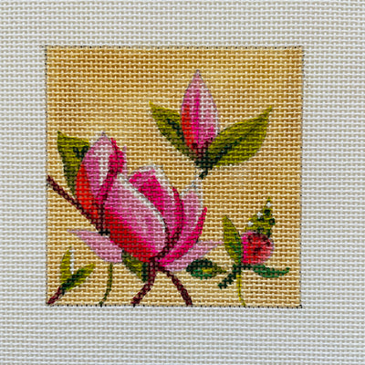 Pink Petals with Tan Background Needlepoint Canvas