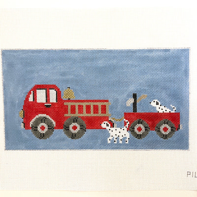 Fire Truck on Blue Needlepoint Canvas