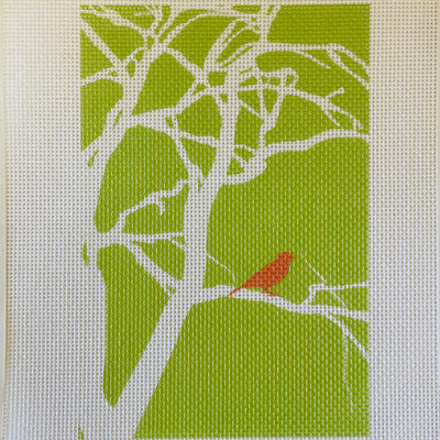 Red Bird on Green Needlepoint Canvas