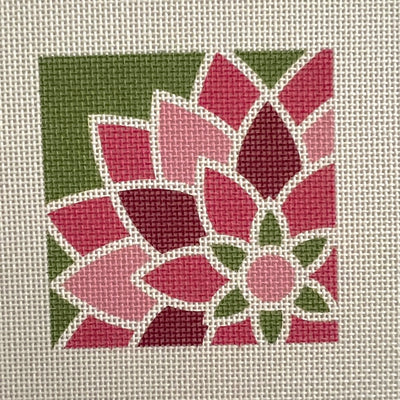 Square Pink Graphic Flower Needlepoint Canvas